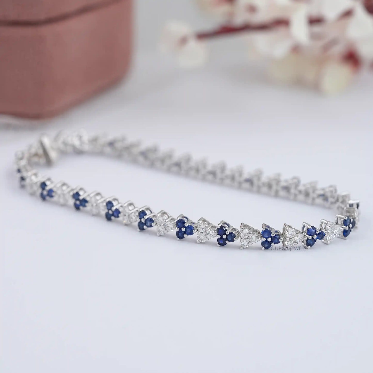 Blue Sapphire Round Cut Gemstone Bracelet