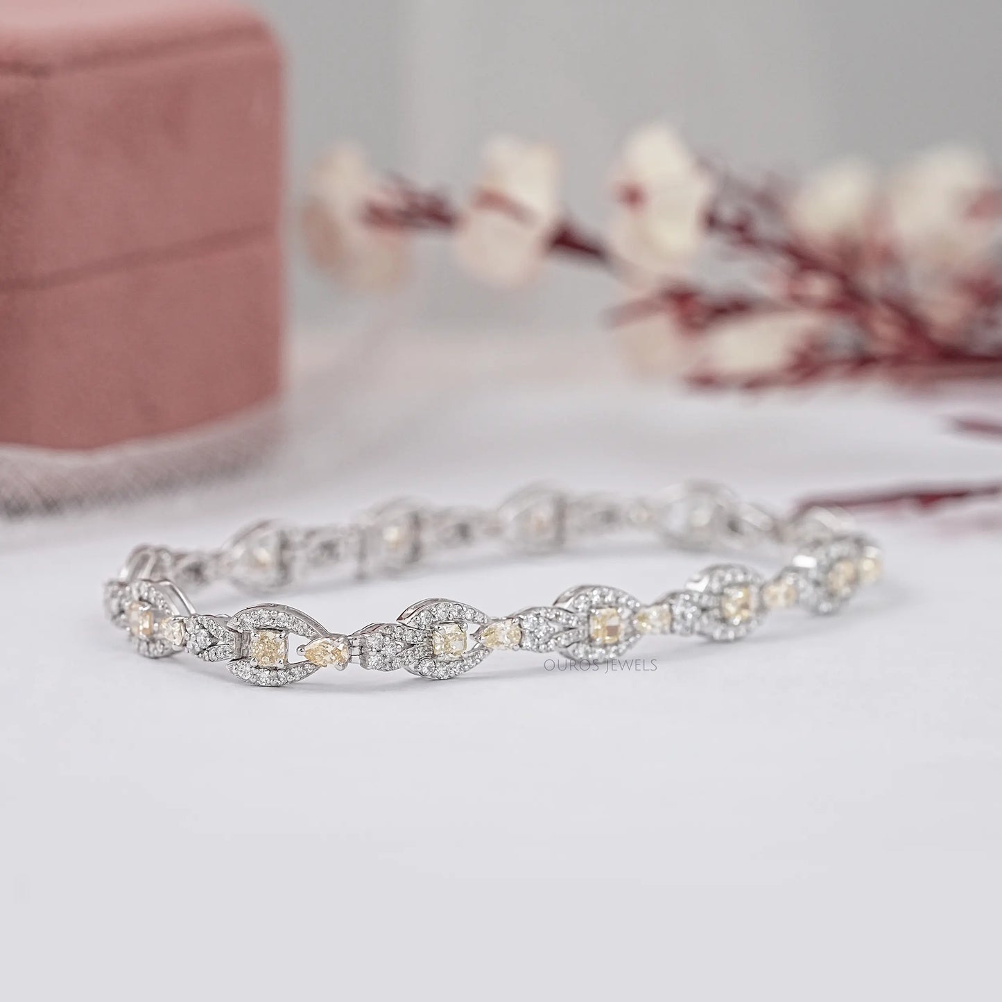 Yellow Cushion And Round Cut Lab Diamond Bracelet
