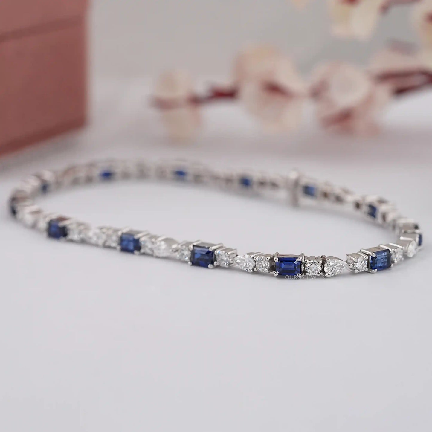 Emerald Cut Blue Sapphire Gemstone Bracelet