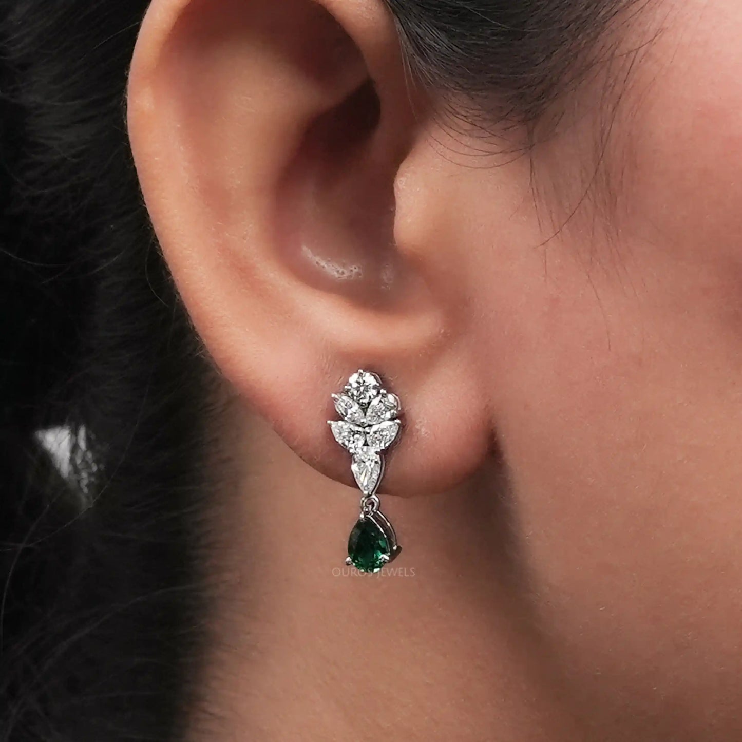 Green Pear Cut Lab Diamond Drop Dangle Earring