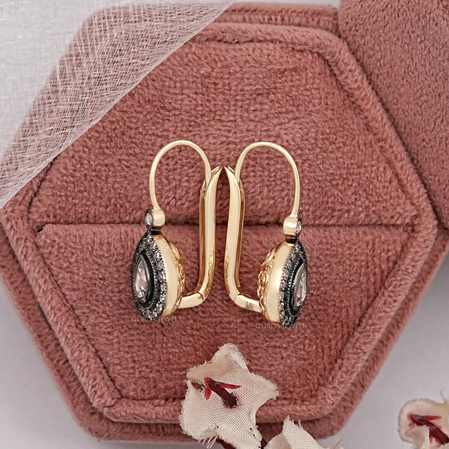 Pear Cut Halo Lab Diamond Dangle Earring