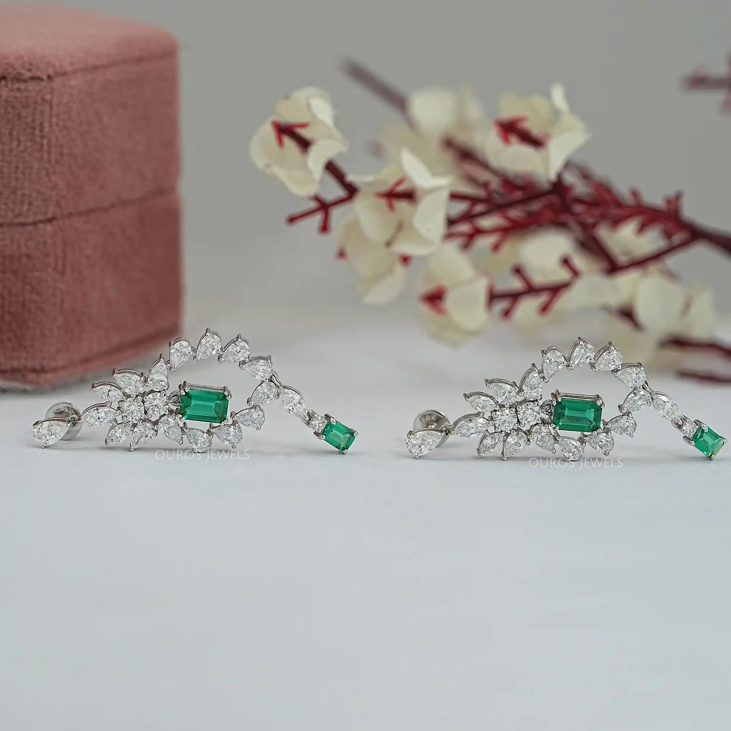 Green Emerald Cut Lab Grown Diamond Earring