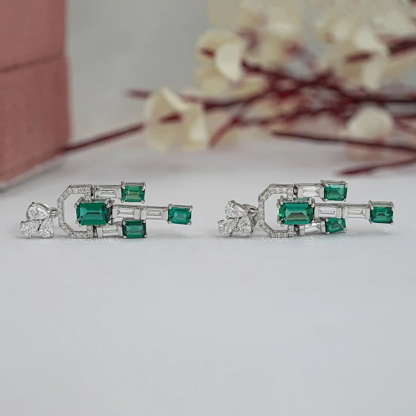 Green Emerald Cut Lab Created Diamond Earring