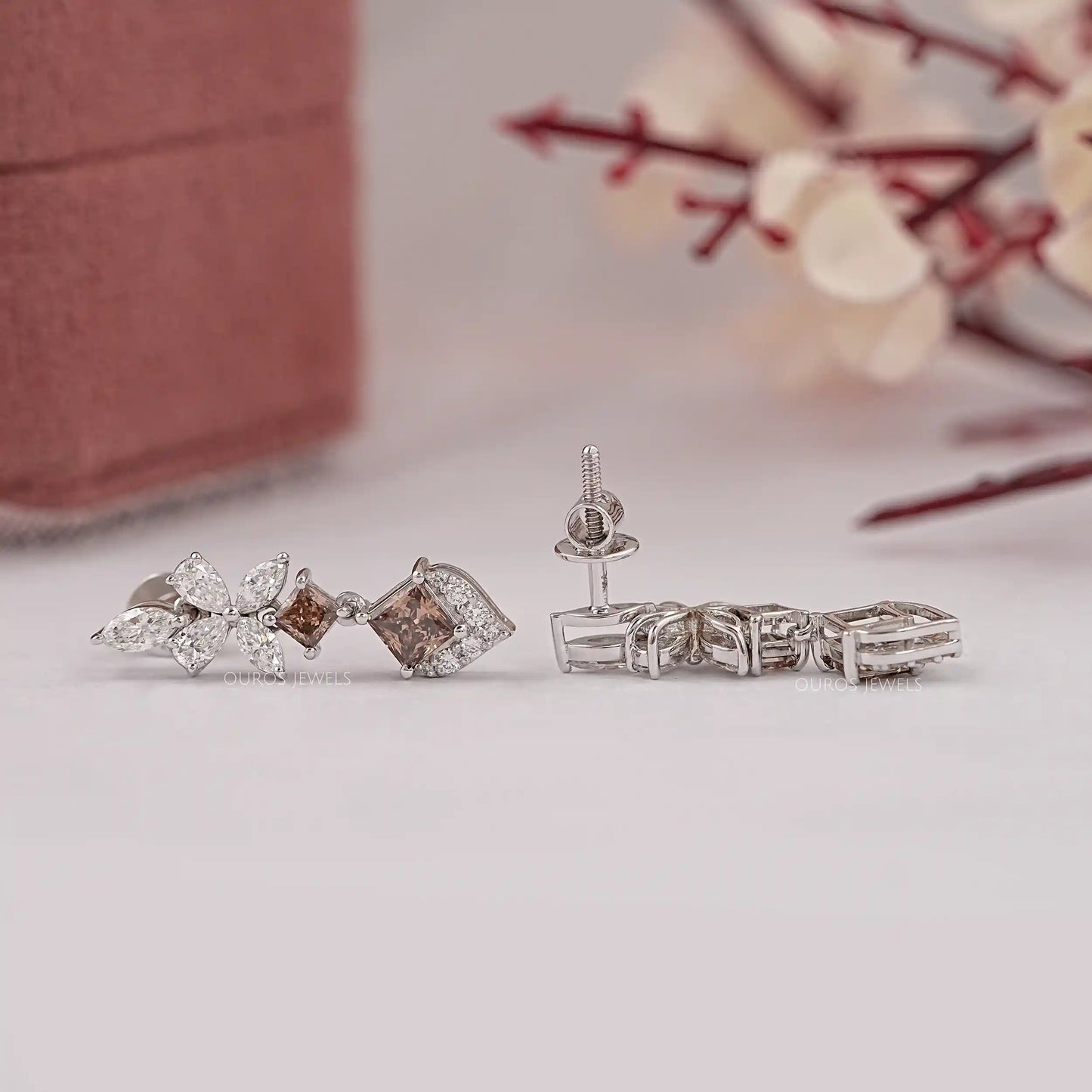 Chocolate Princess Cut Lab Diamond Drop Dangle Earring
