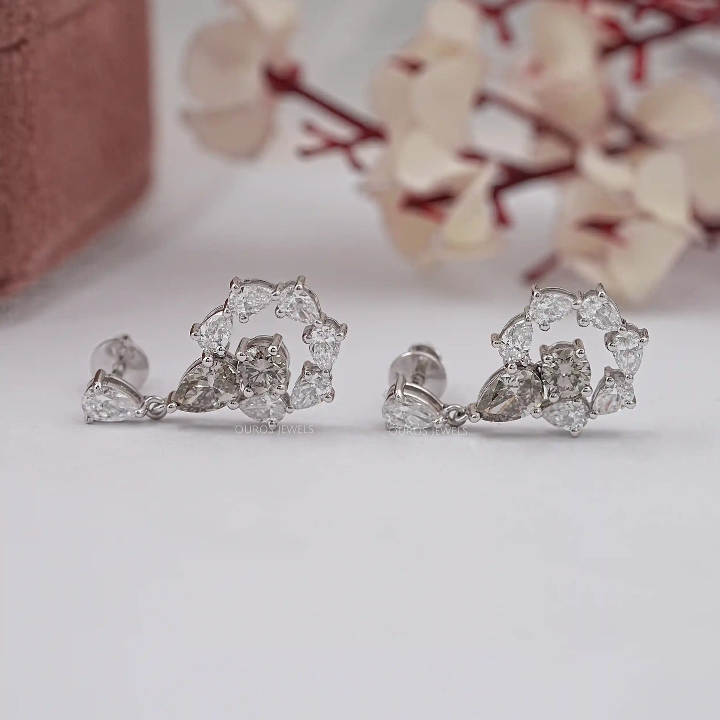 Olive Pear And Round Cut Lab Diamond Earring