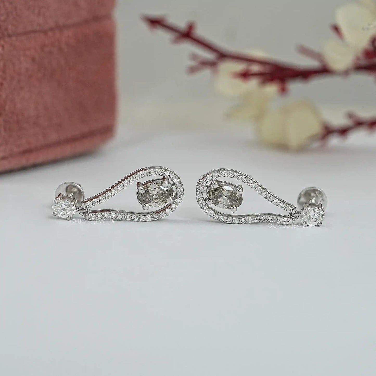 Olive Oval Cut Halo Drop Dangle Earring