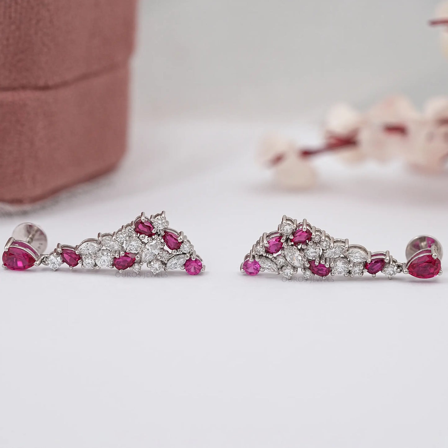 Red Ruby Pear Cut Drop Earring