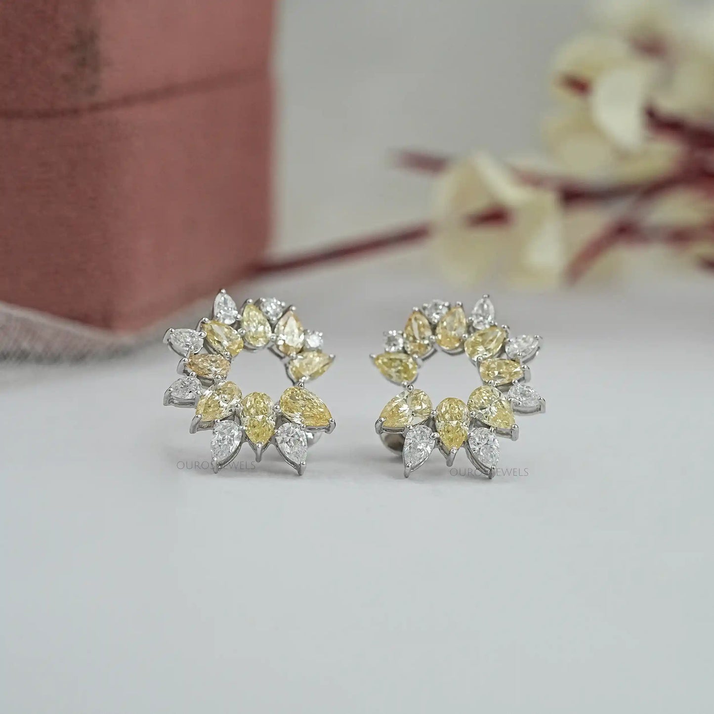 Fancy Yellow Pear Shape Hoop Earrings