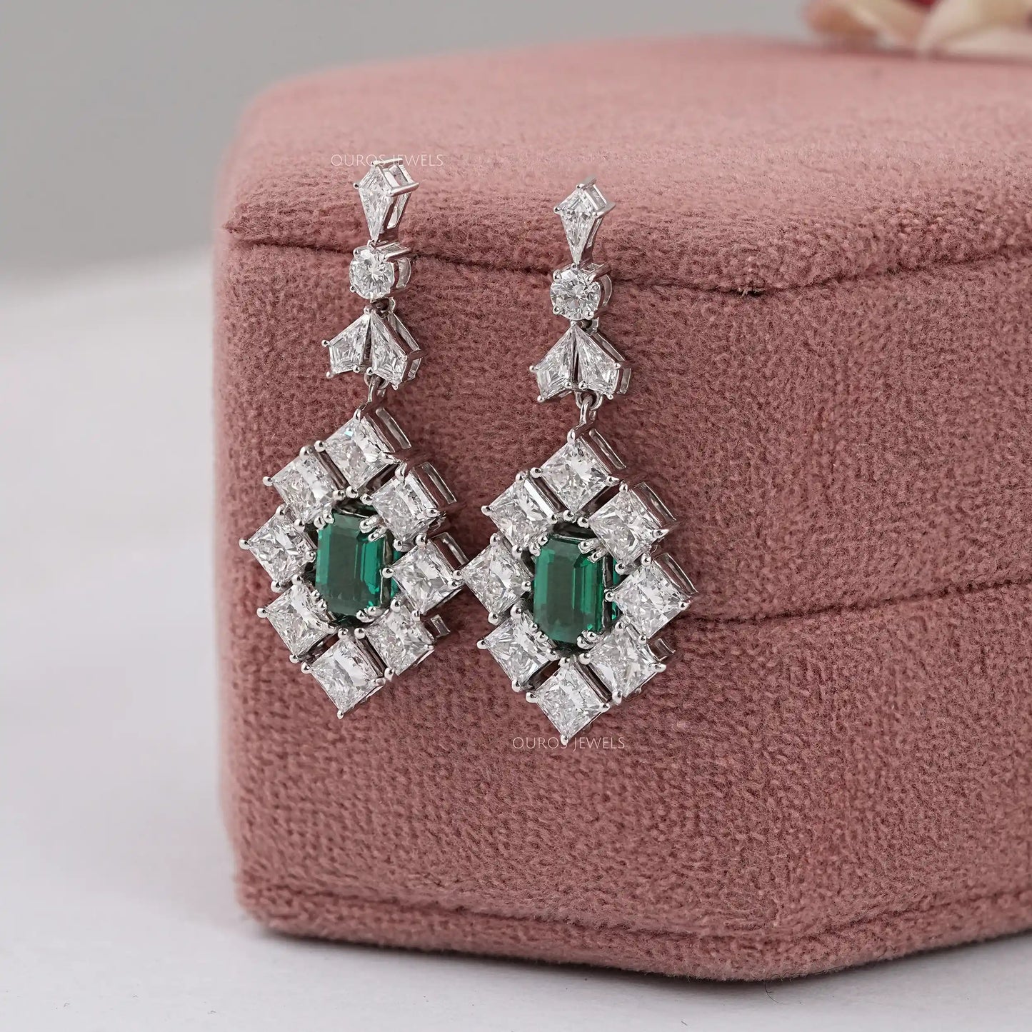 Green Emerald Cut Lab Diamond Drop Dangle Earring