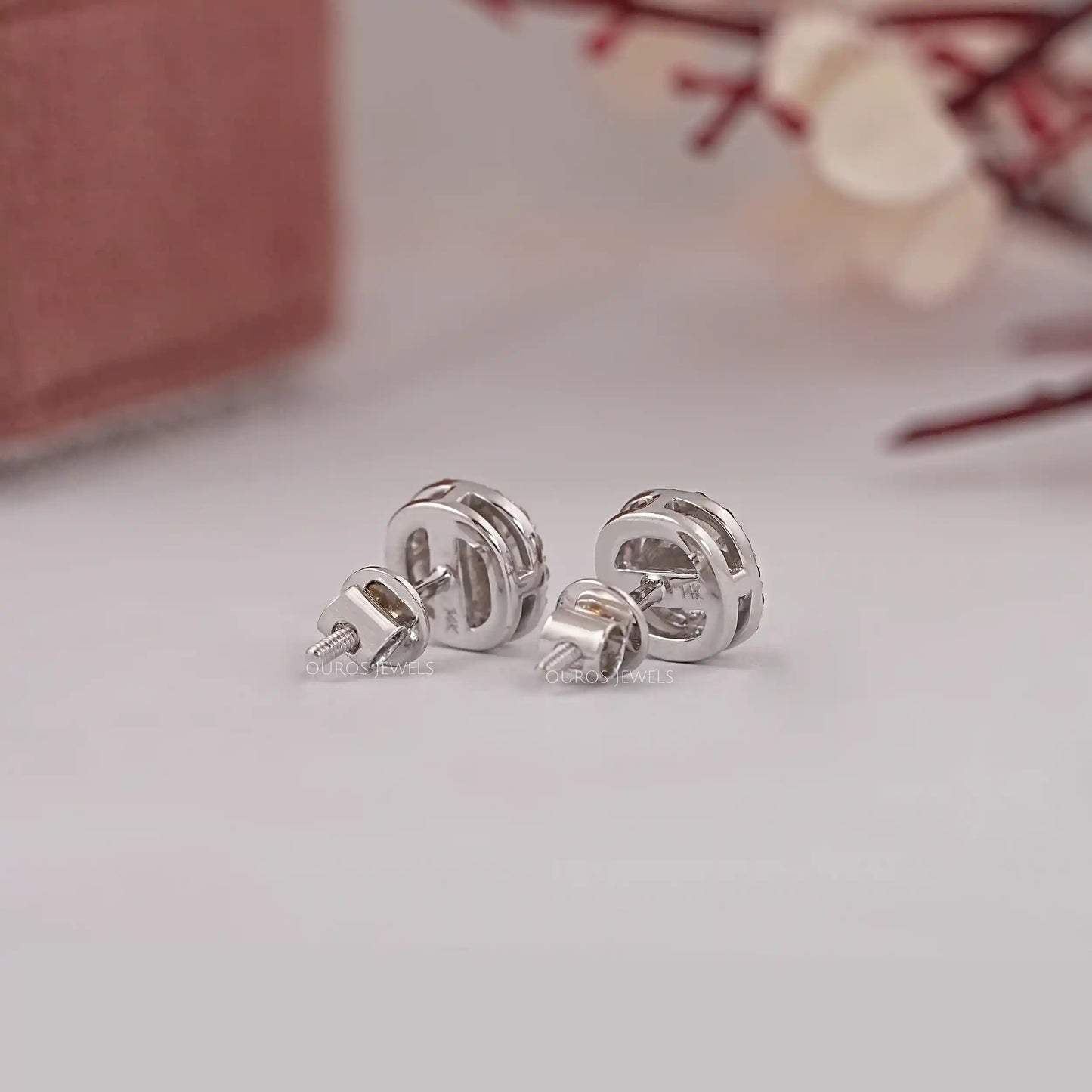 Chocolate Round Cut Halo Diamond Stud Earring