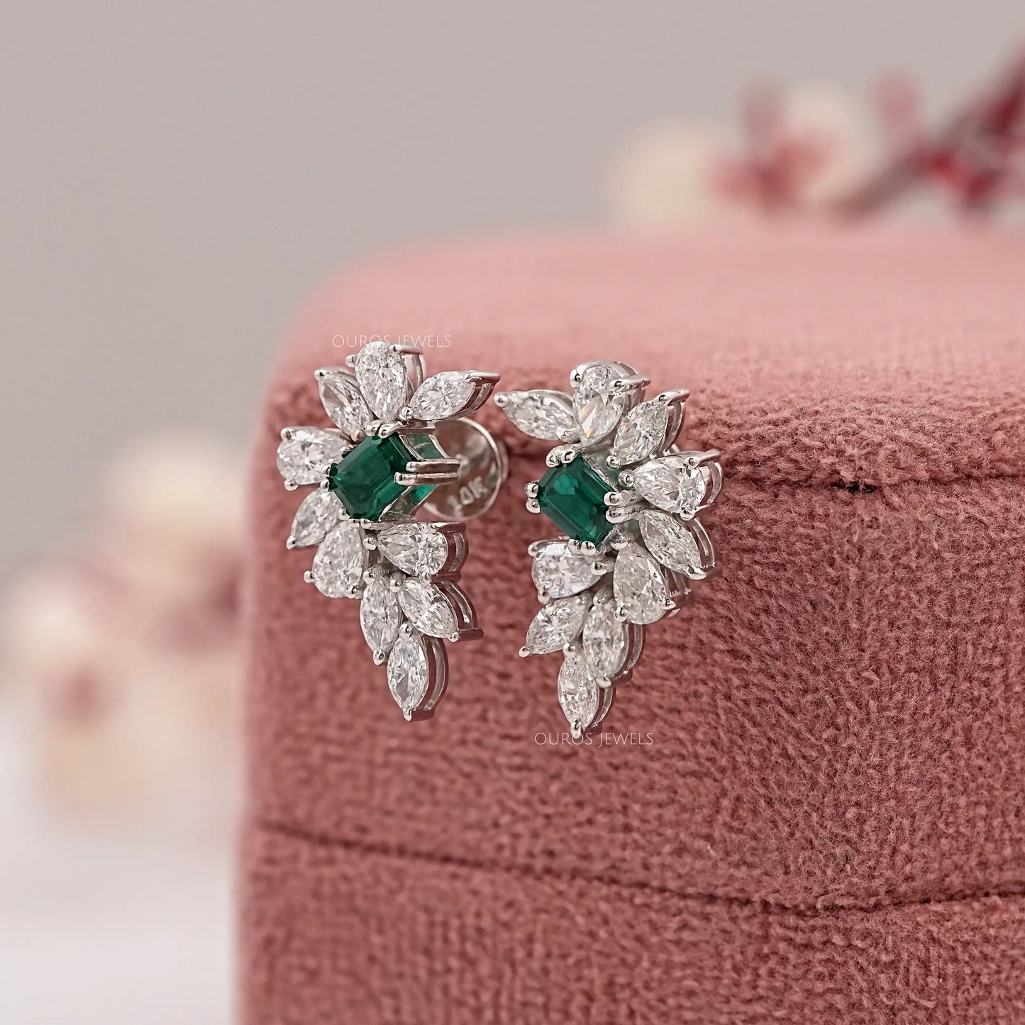 Green Emerald Cut Cluster Lab Diamond Earring