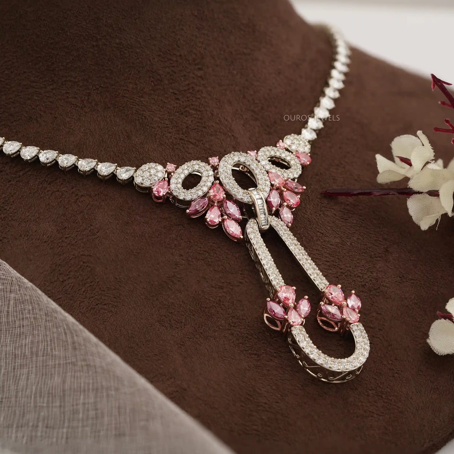 Pink Pear Cut Lab Diamond Pendant Necklace