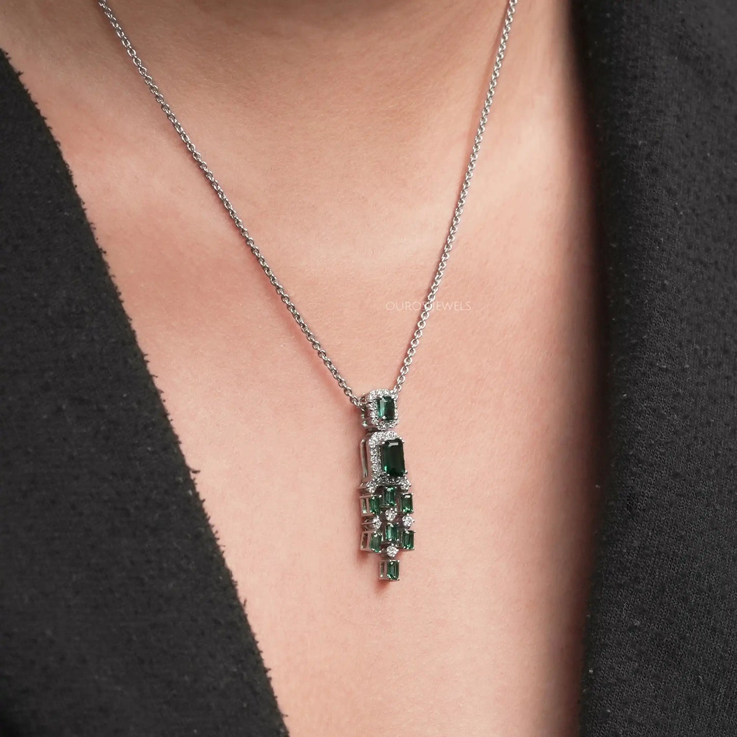 Two Stone Halo Diamond Gemstone Pendant