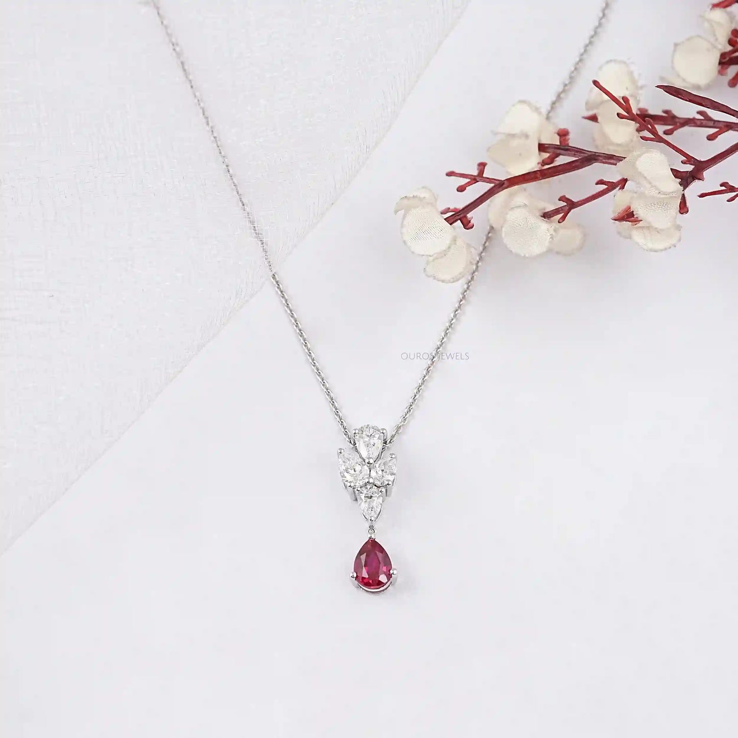 Red Pear Cut Lab Diamond Pendant