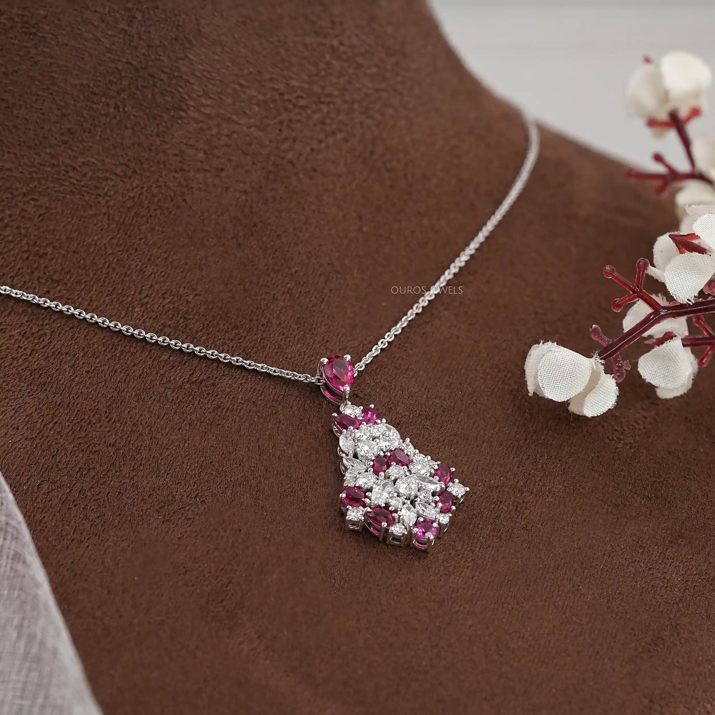 Red Pear Cut Lab Grown Gemstone Pendant