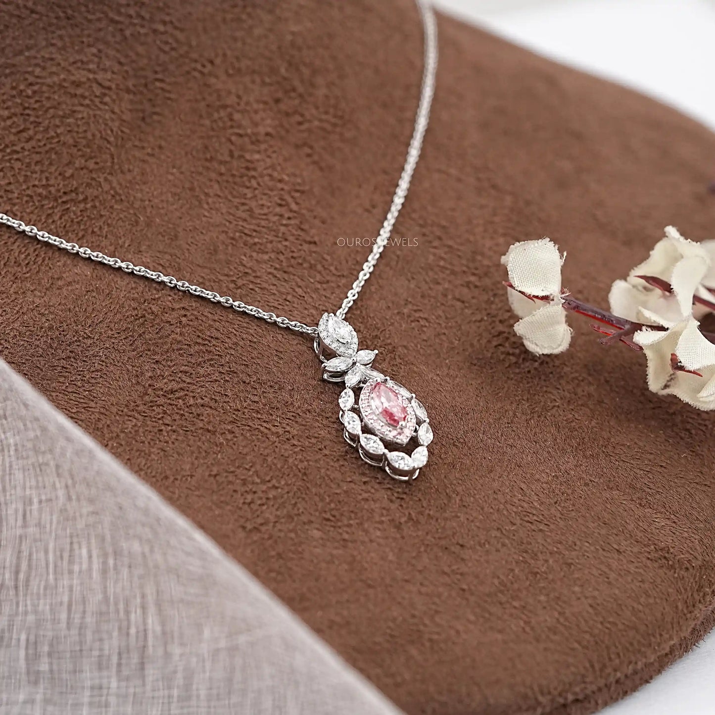 Pink Marquise Cut Halo Lab Diamond Pendant