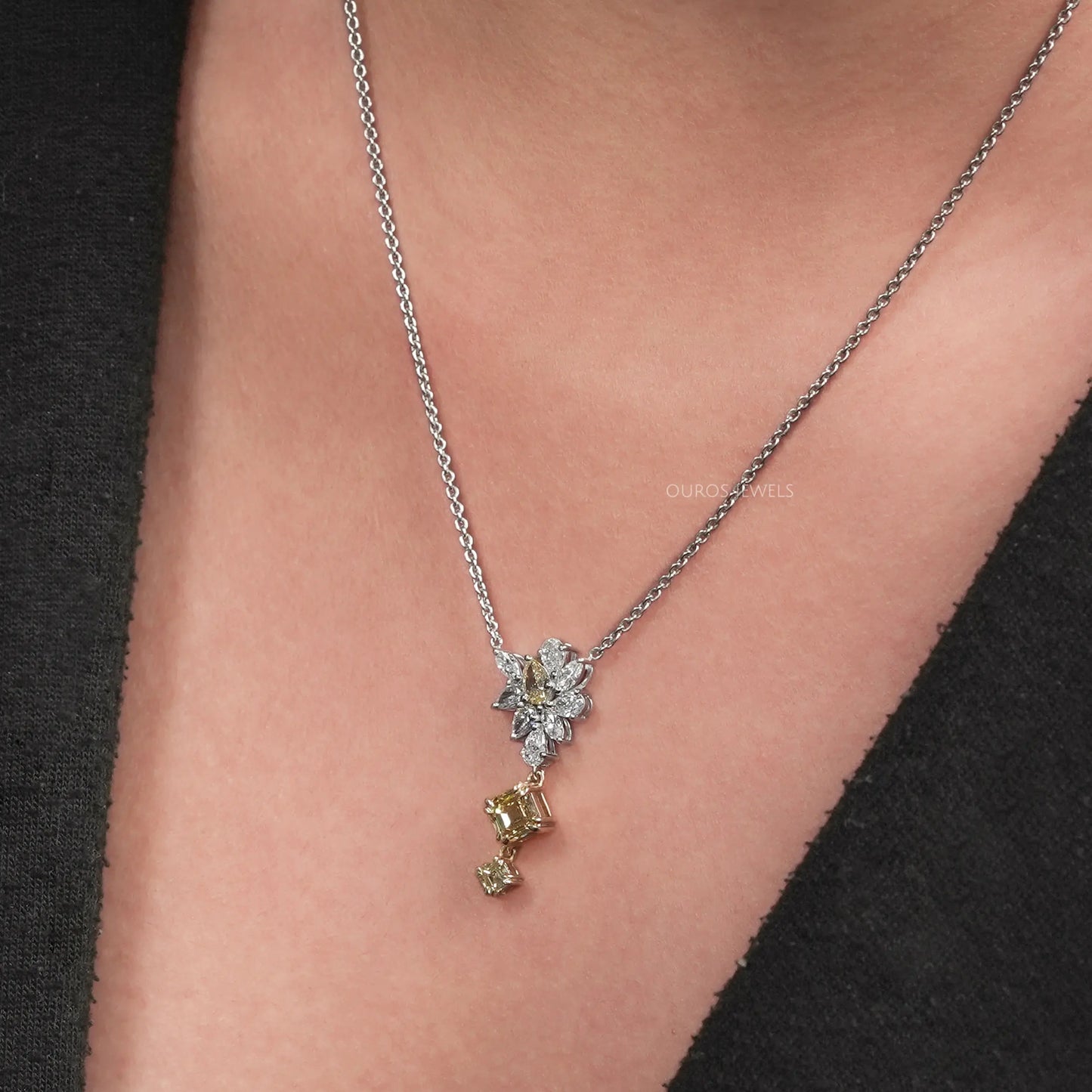 Yellow Pear And Asscher Cut Lab Diamond Pendant