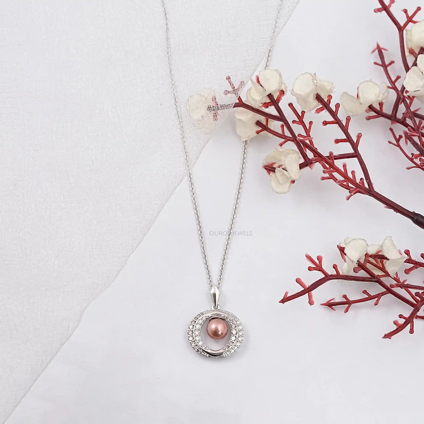 Pearl Round Cut Lab Diamond Pendant