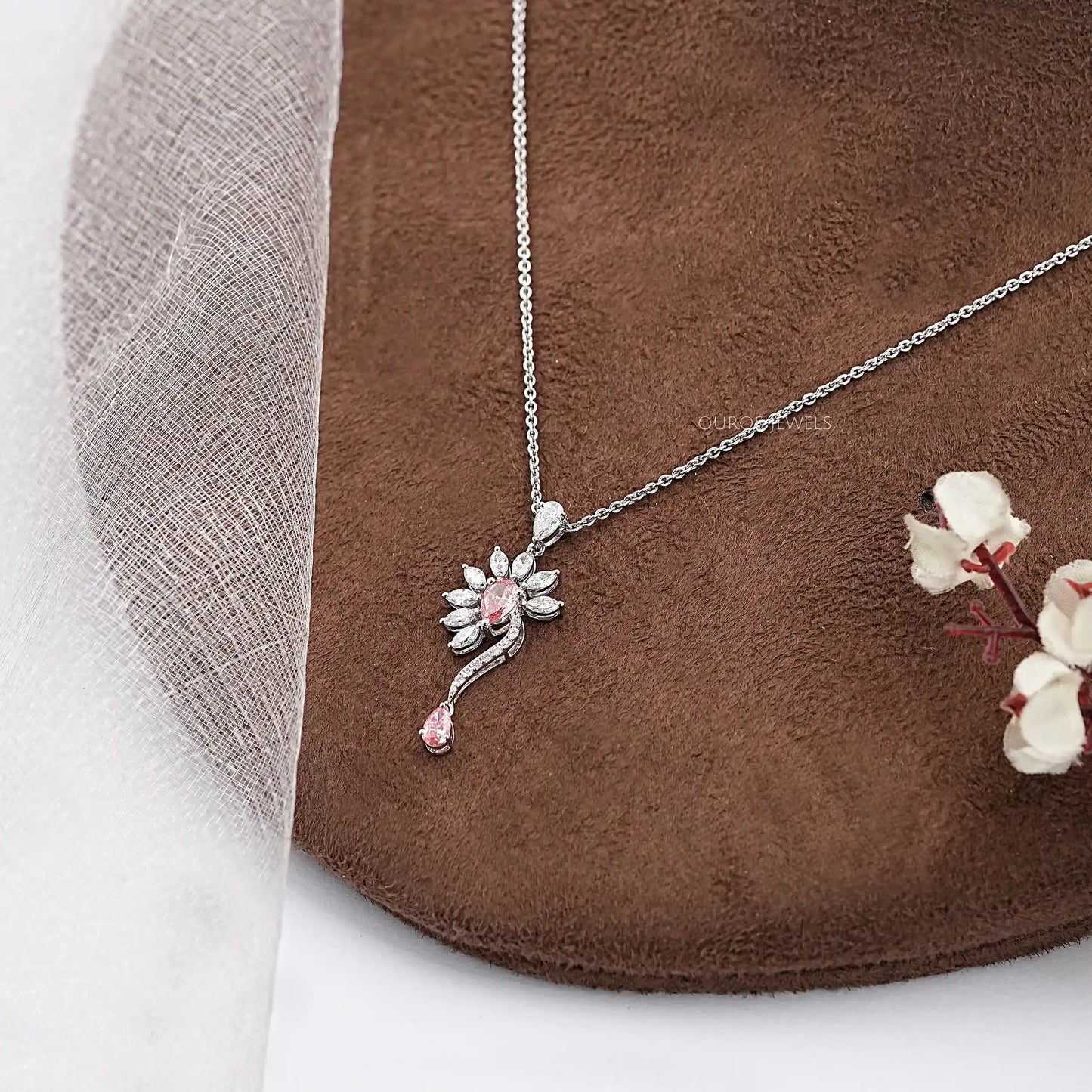 Fancy Pink Pear Cut Lab Diamond Pendant