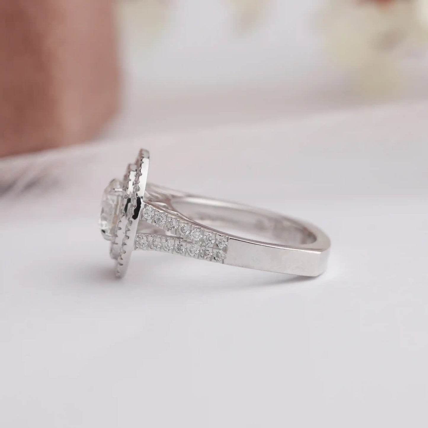 Round Cut Double Halo With Accent Lab Diamond Ring