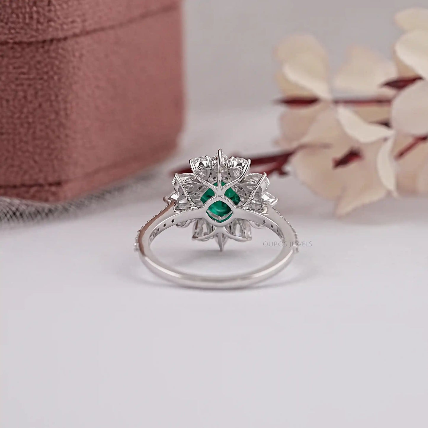 Green Cushion Cut Halo With Accent Ring