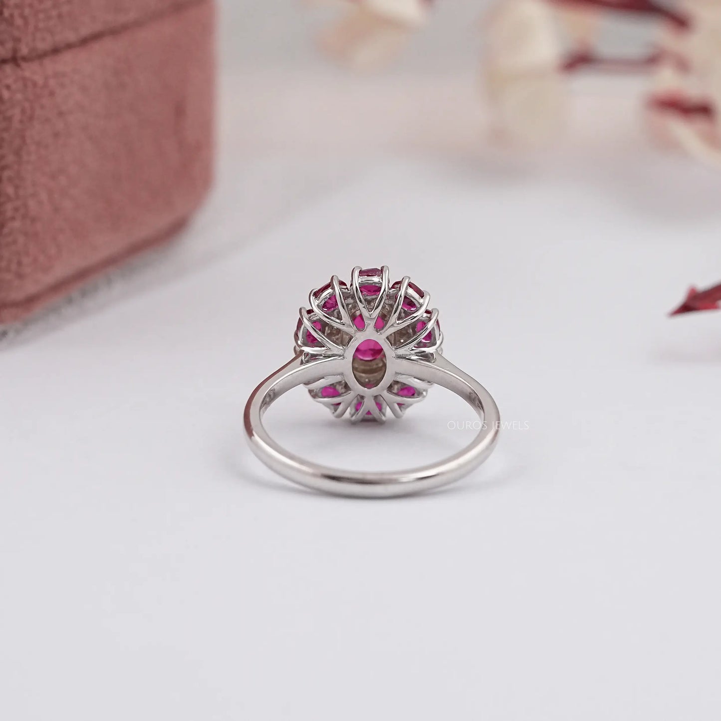 Red Ruby Oval Double Halo Engagement Ring