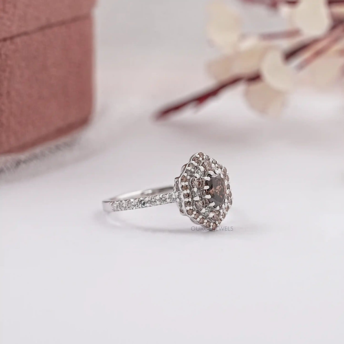 Oval Cut Halo Chocolate Diamond Ring