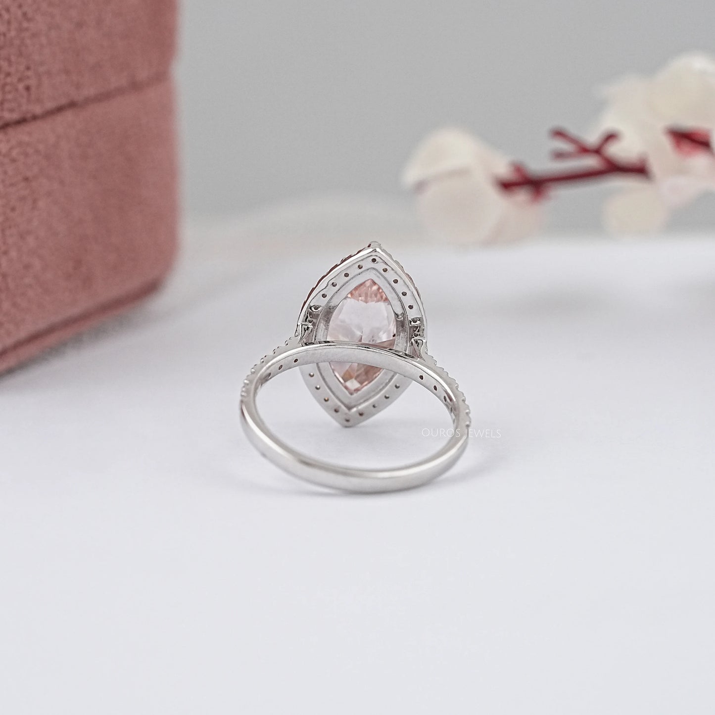 Pink Marquise Cut Halo Lab Grown Diamond Ring