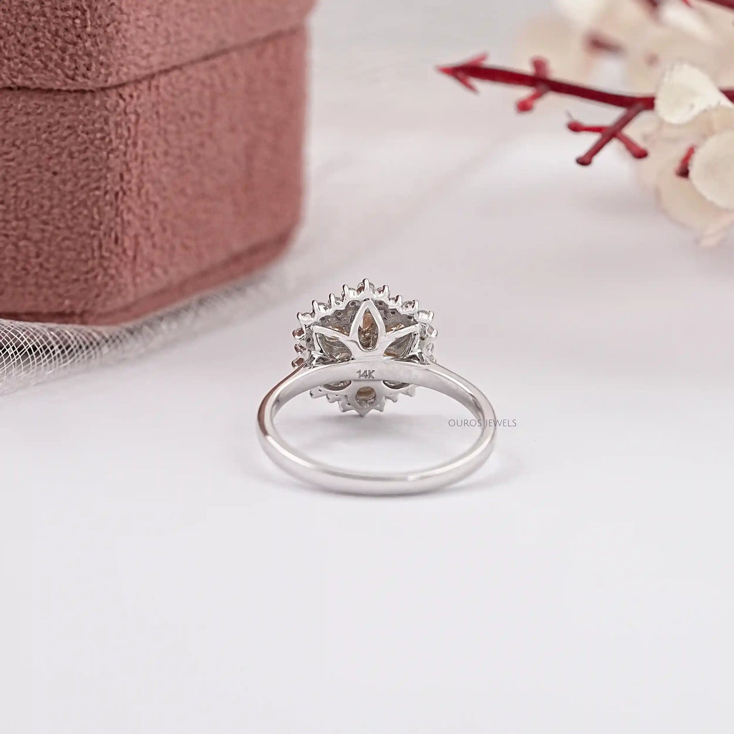 Flower Shape Yellow Pear Cut Lab Diamond Ring