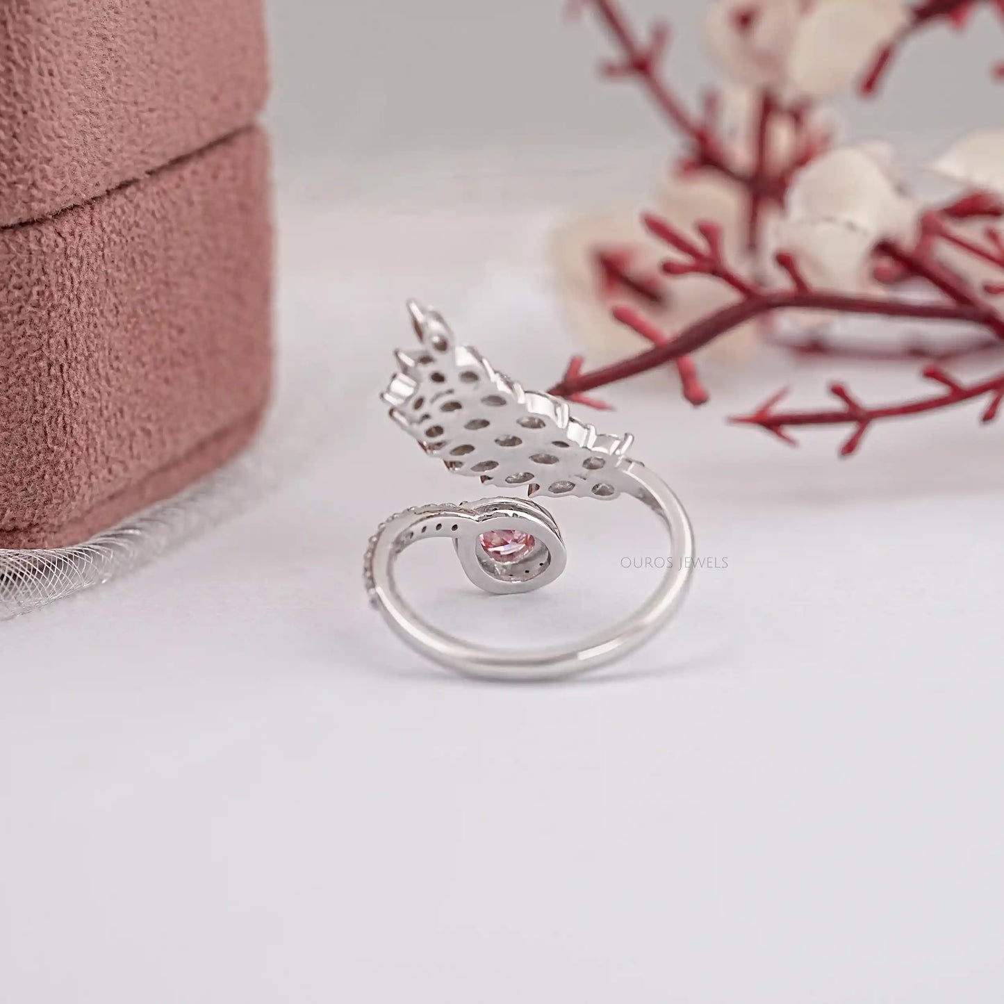 Pink Pear Cut Diamond Open Ring