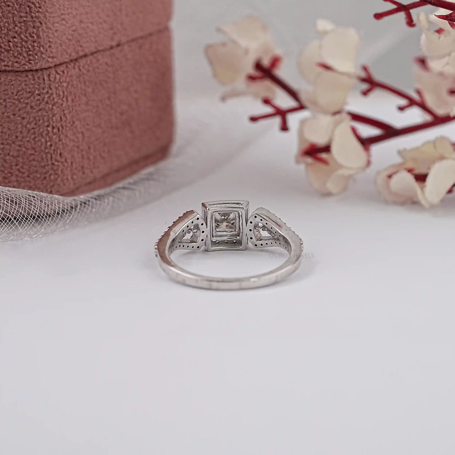Three Stone Olive Princess Cut Lab Diamond Ring