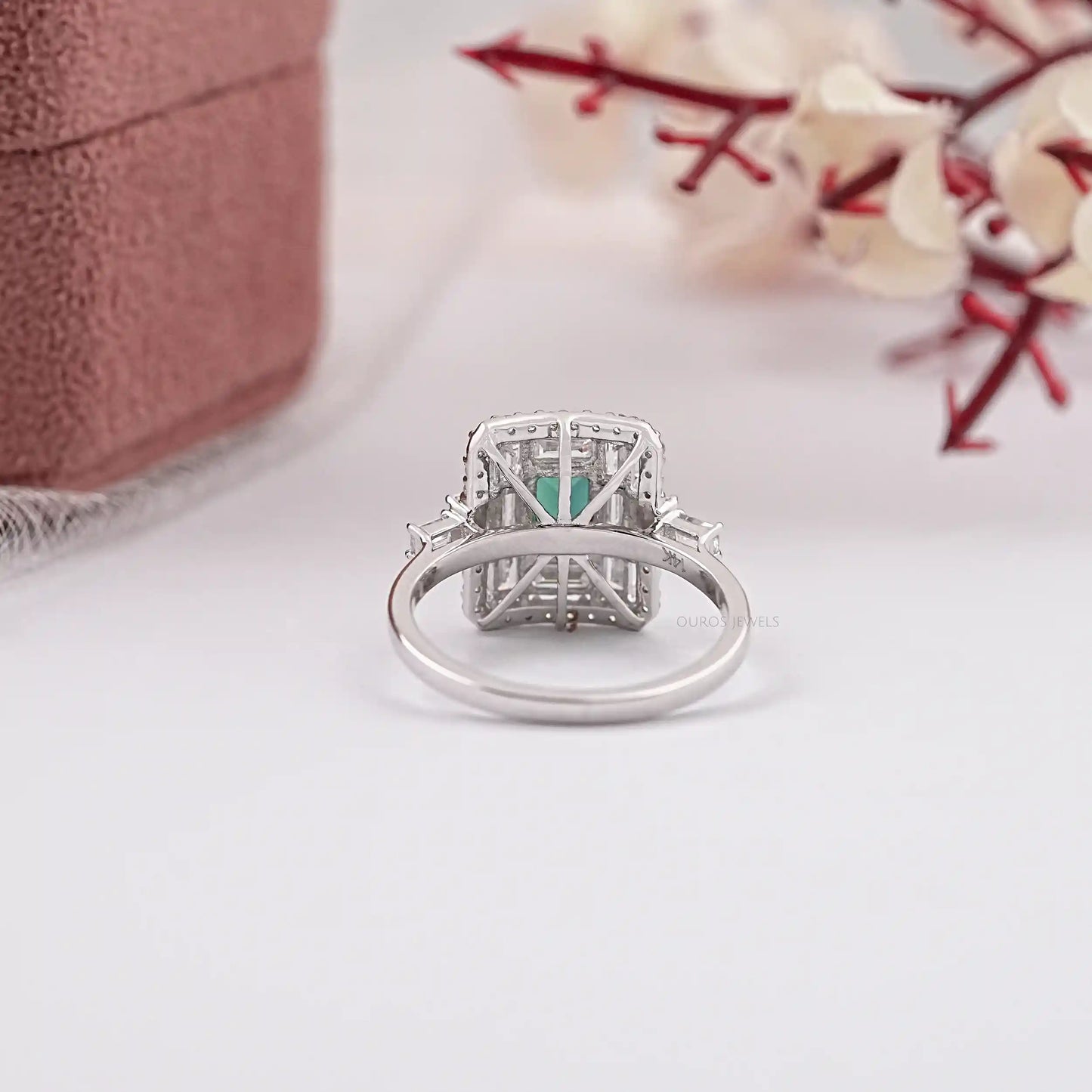 Green Emerald Cut Double Halo Lab Diamond Ring