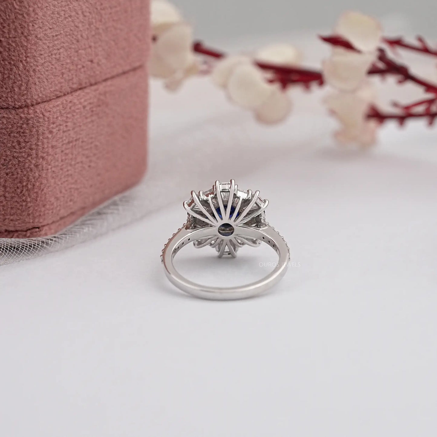 Blue Round Gemstone With Tapered Baguette Ring