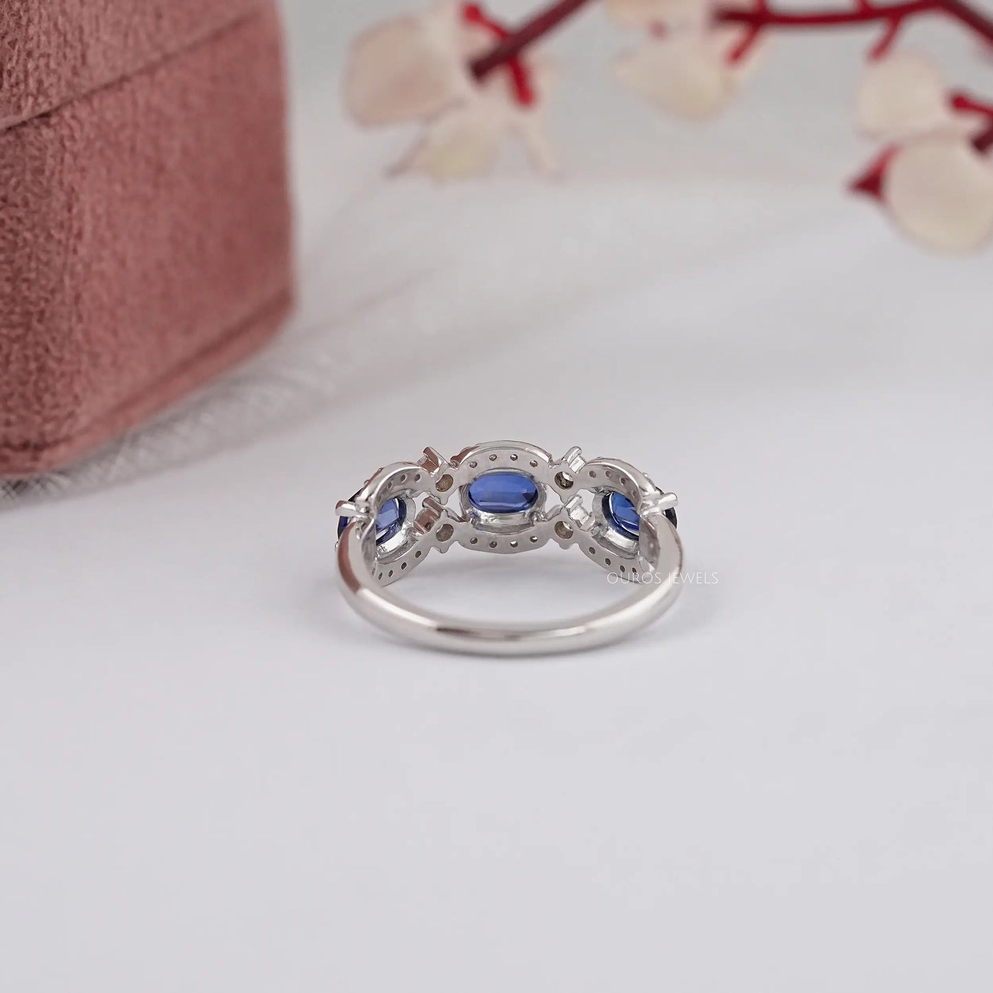 Blue Oval Sapphire Gemstone Engagement Ring