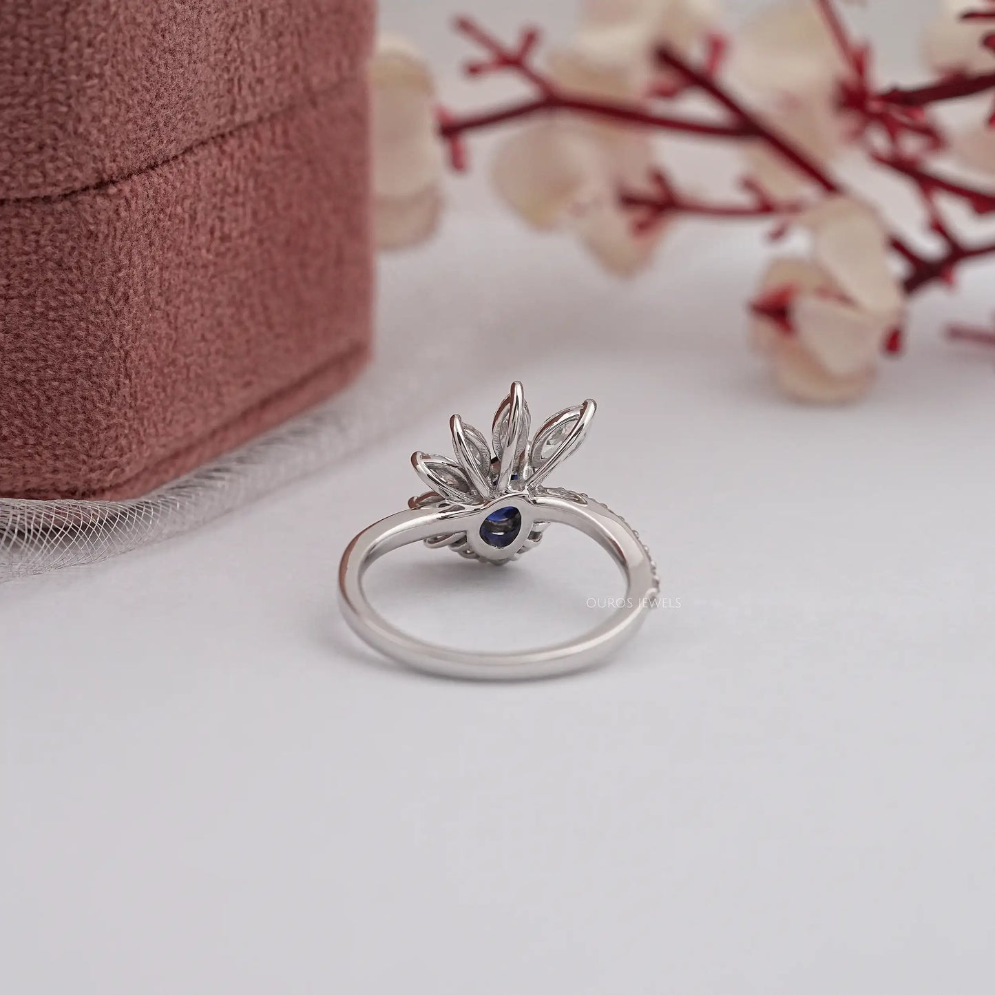 Pear Cut Blue Sapphire Gemstone Cluster Ring
