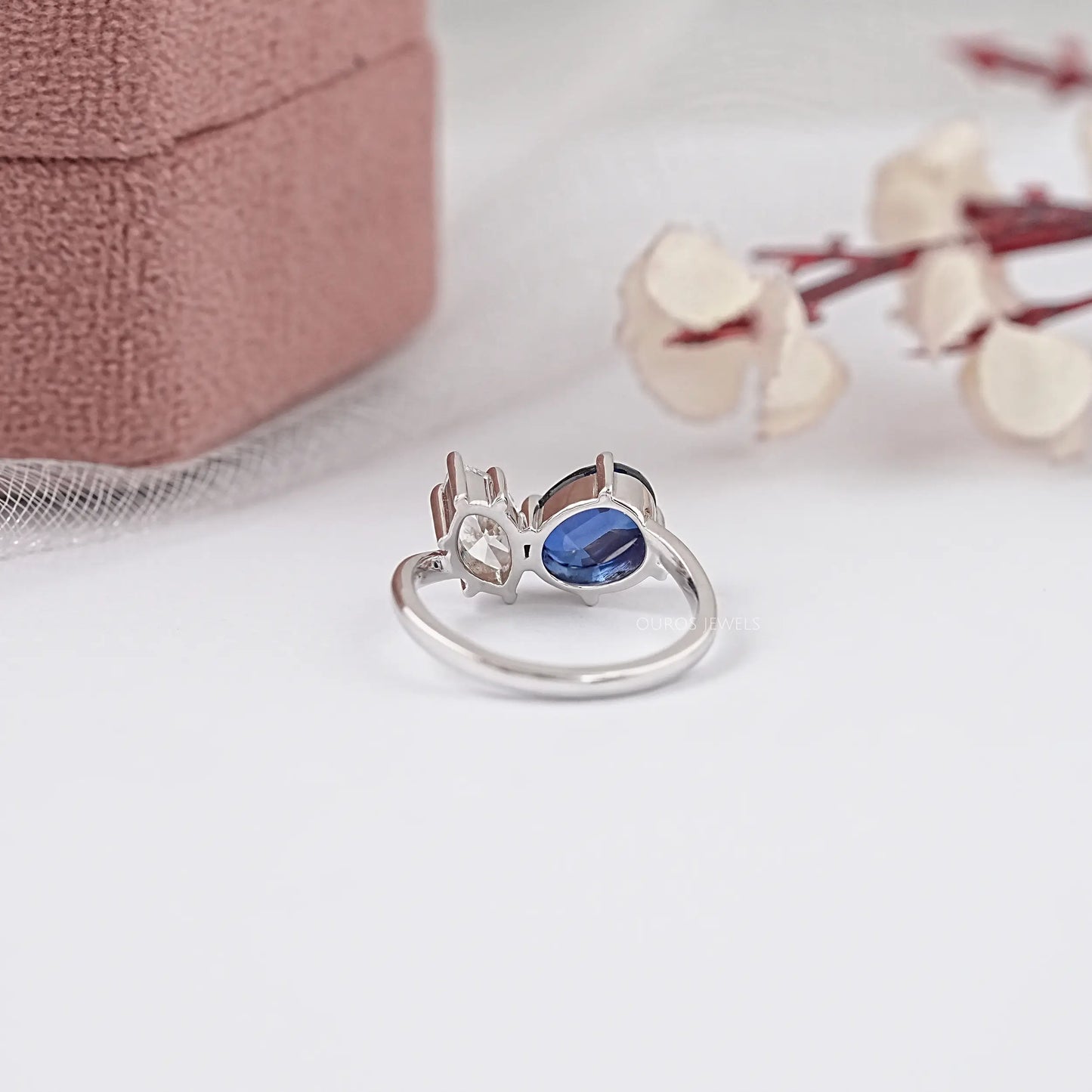 Two Stone Blue Oval Cut Lab Grown Diamond Ring