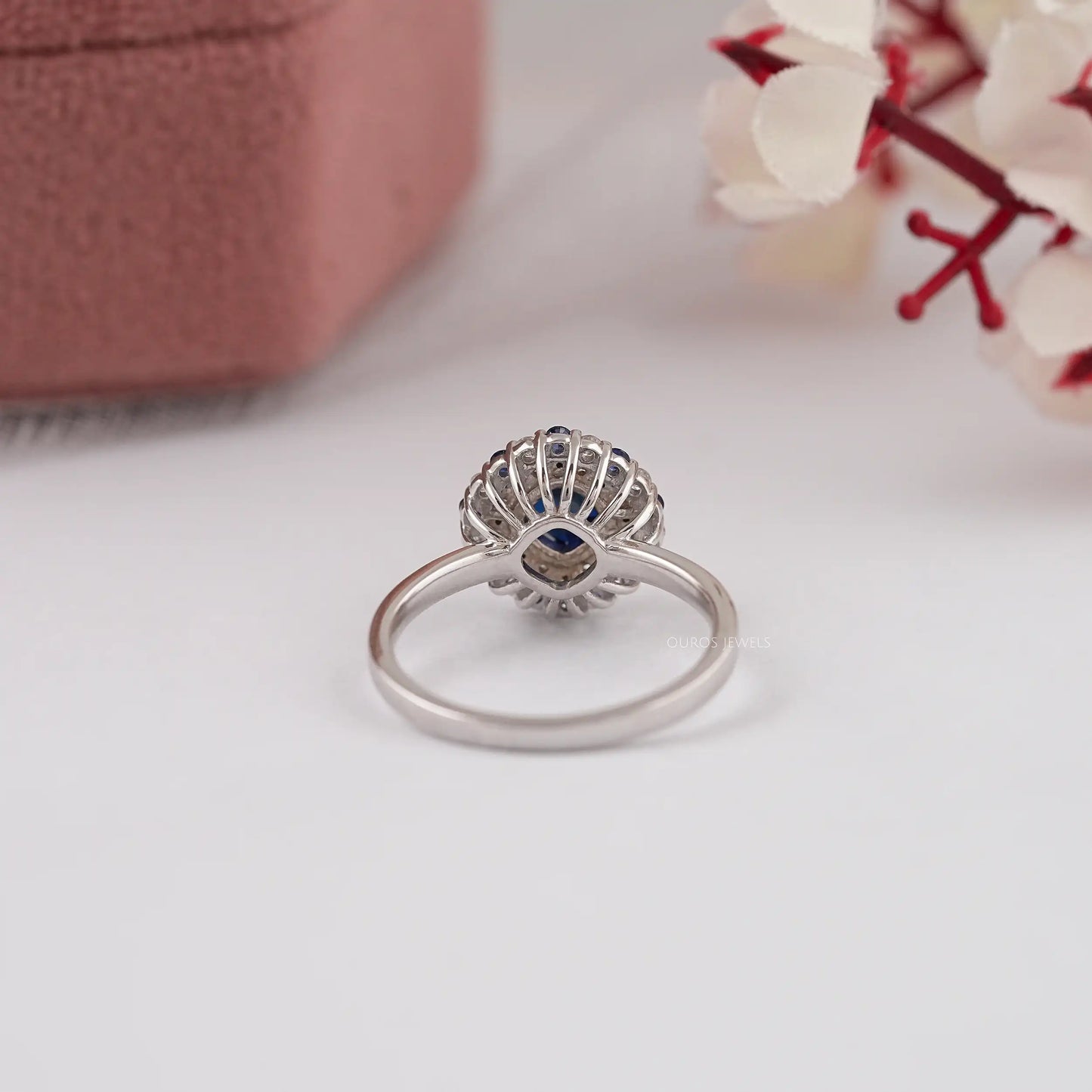 Blue Sapphire Cushion Cut Double Halo Ring