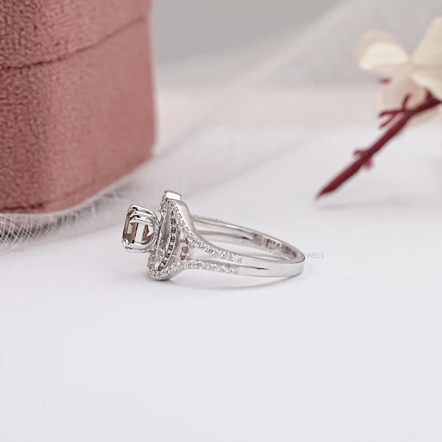 Split Shank Chocolate Asscher Cut Lab Diamond Ring