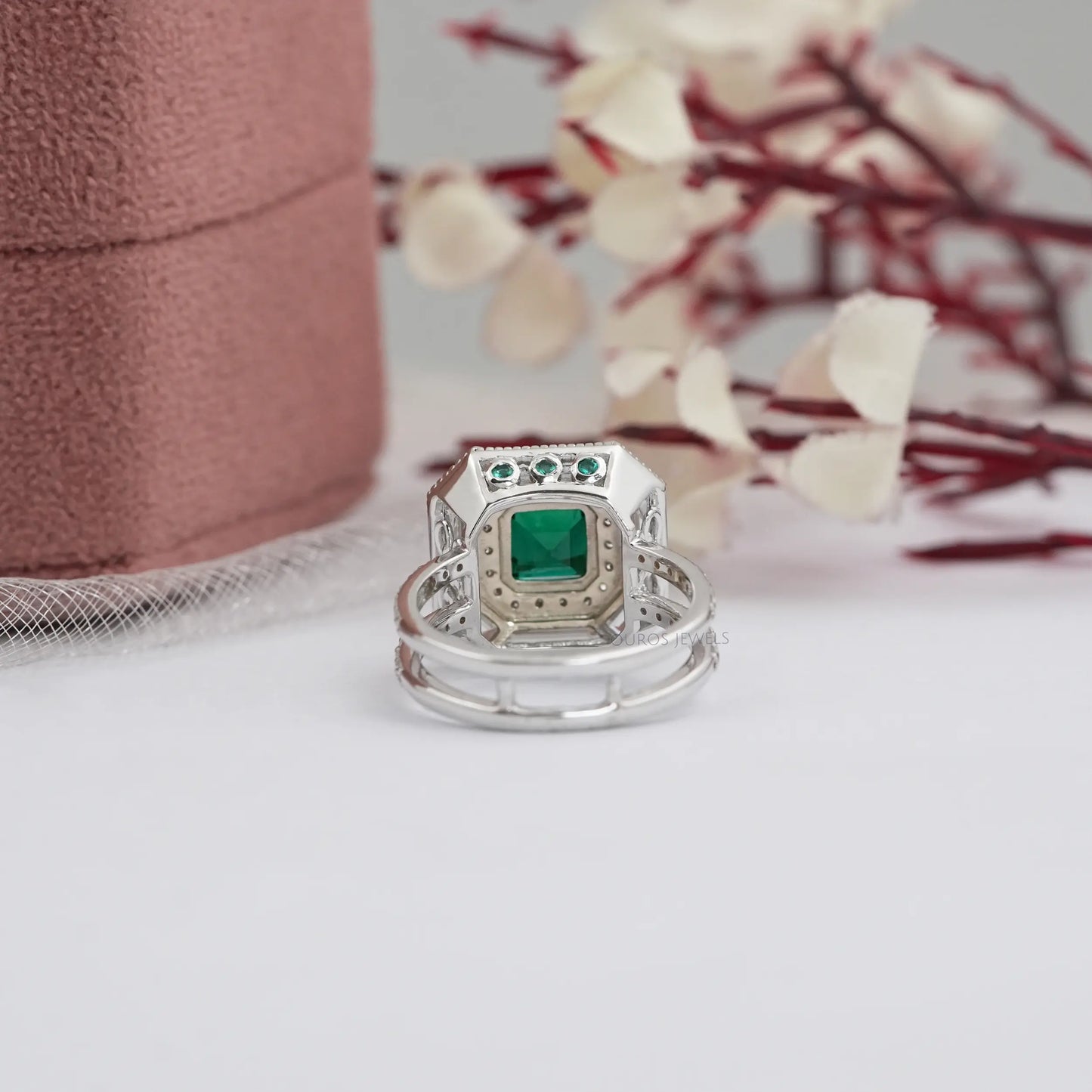 Green Asscher Cut Double Halo Engagement Ring
