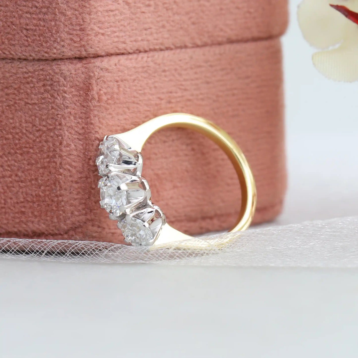 3 Stone Old European Round Cut Lab Diamond Engagement Ring