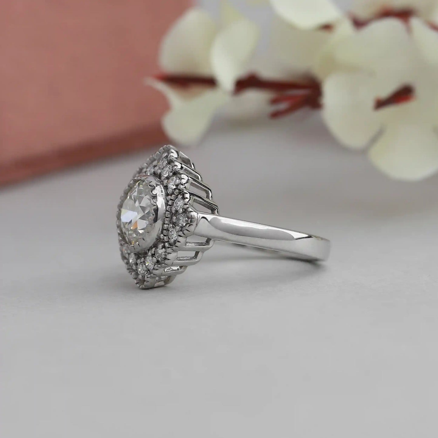 Vintage OEC Round Cut Halo Lab Diamond Engagement Ring