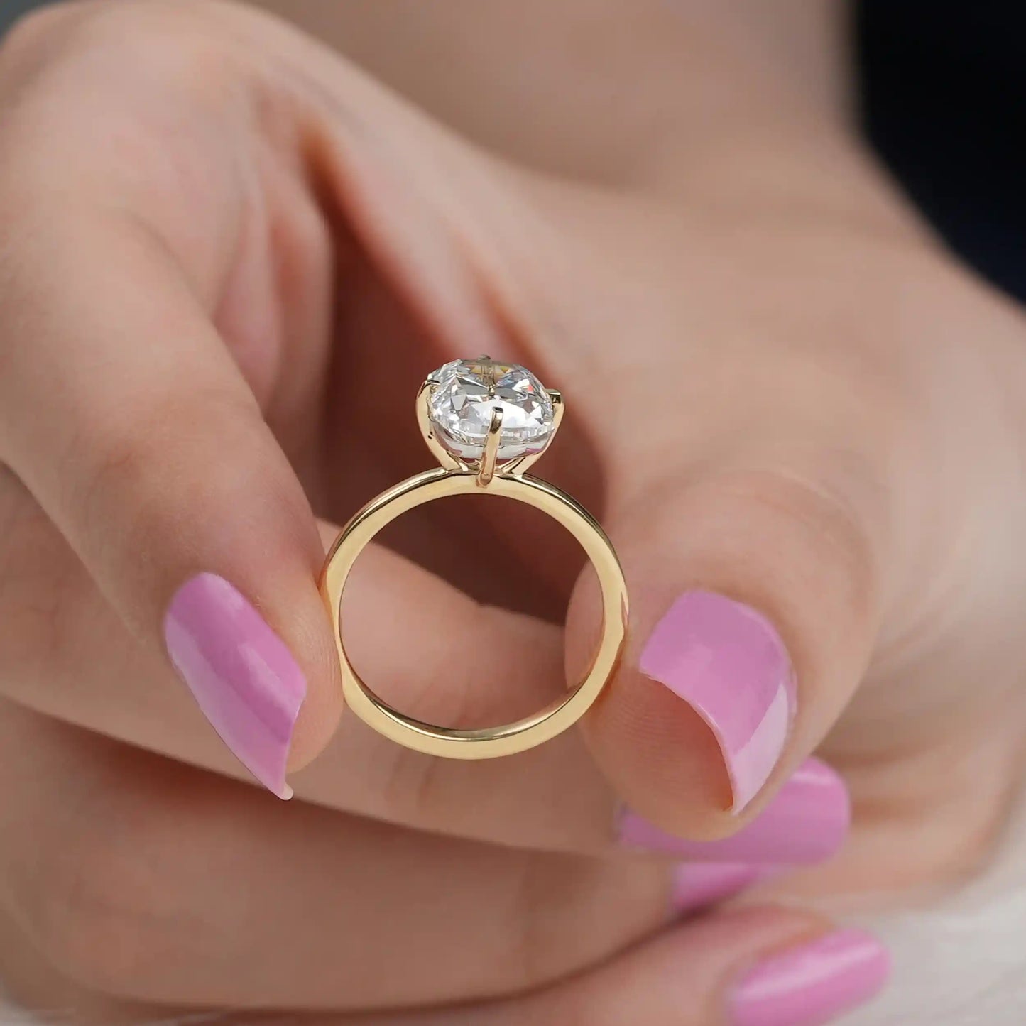 Elongated Old Mine Cushion Cut Solitaire Engagement Ring