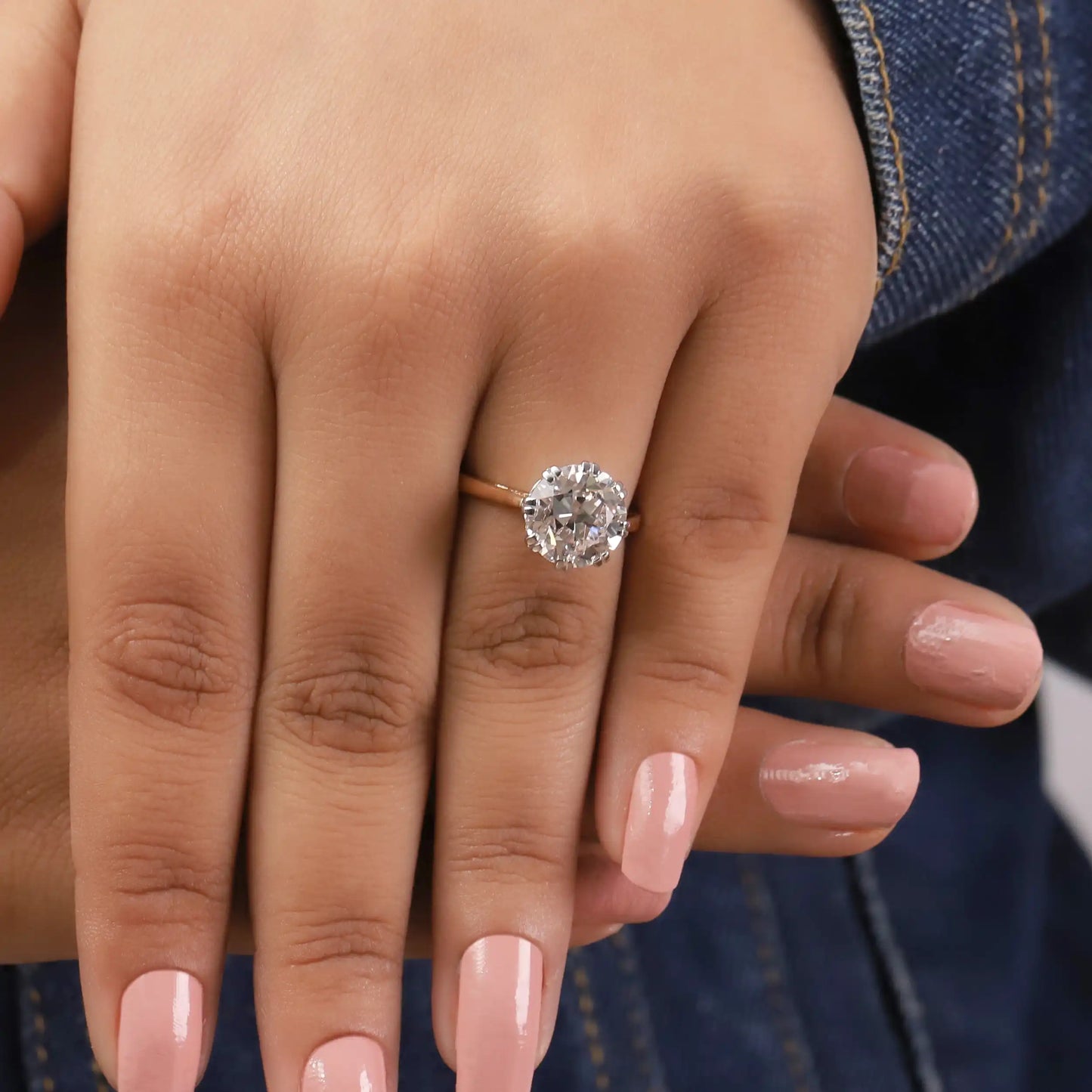 OEC Solitaire Round Cut Double Prong Set Engagement Ring