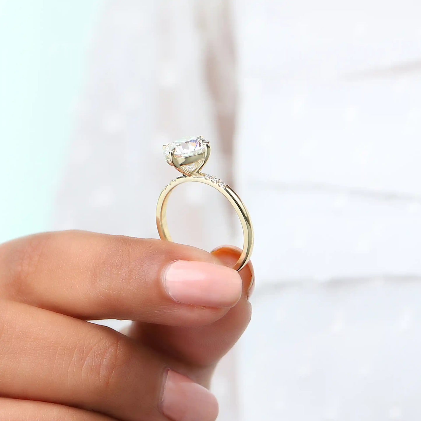 OEC Round Cut Solitaire With Accent Lab Grown Diamond Ring