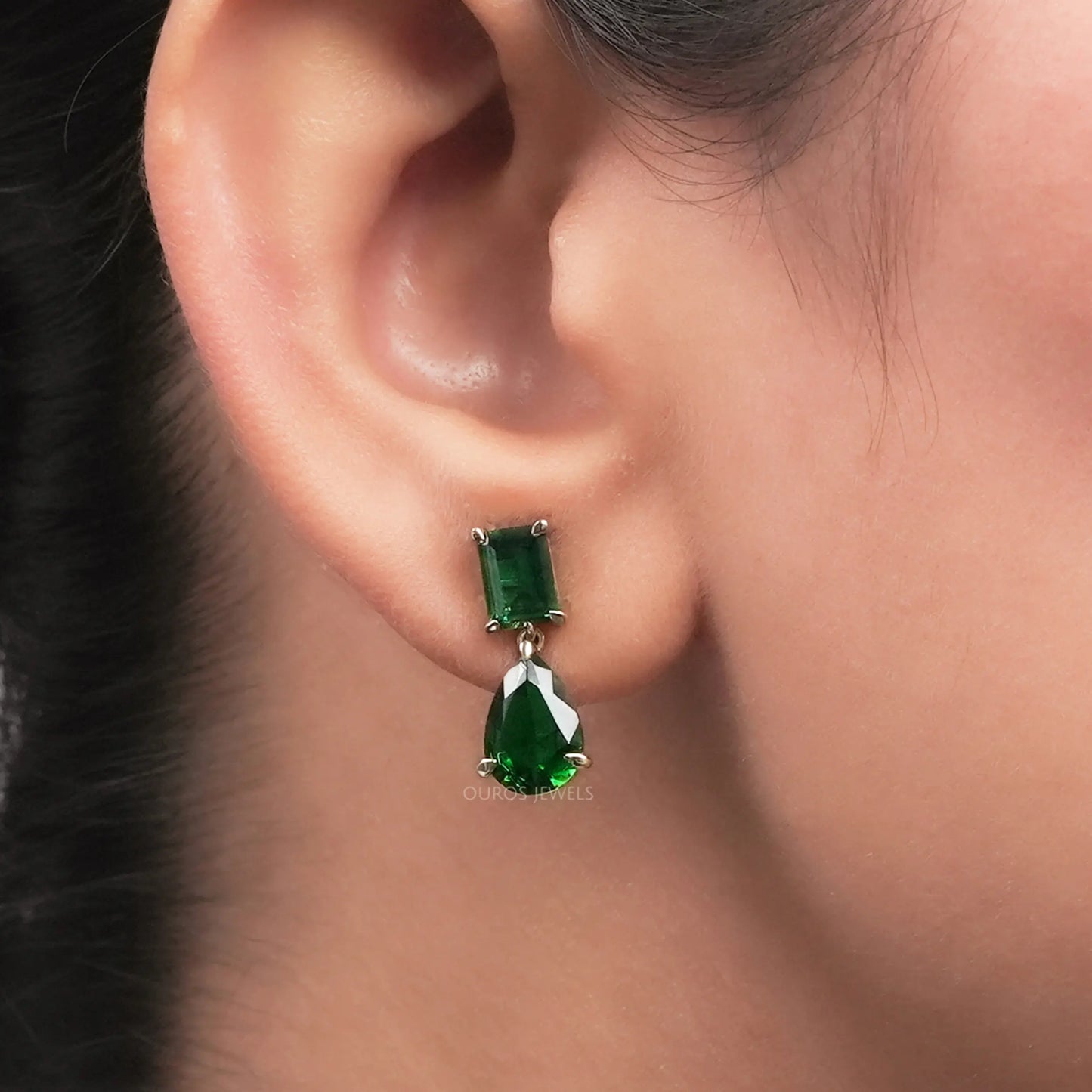 Emerald And Pear Cut Green Gemstone Drop Dangle Earring