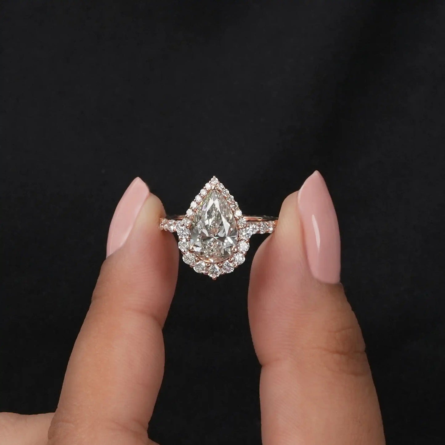Pear Cut Halo With Accent Lab Diamond Engagement Ring