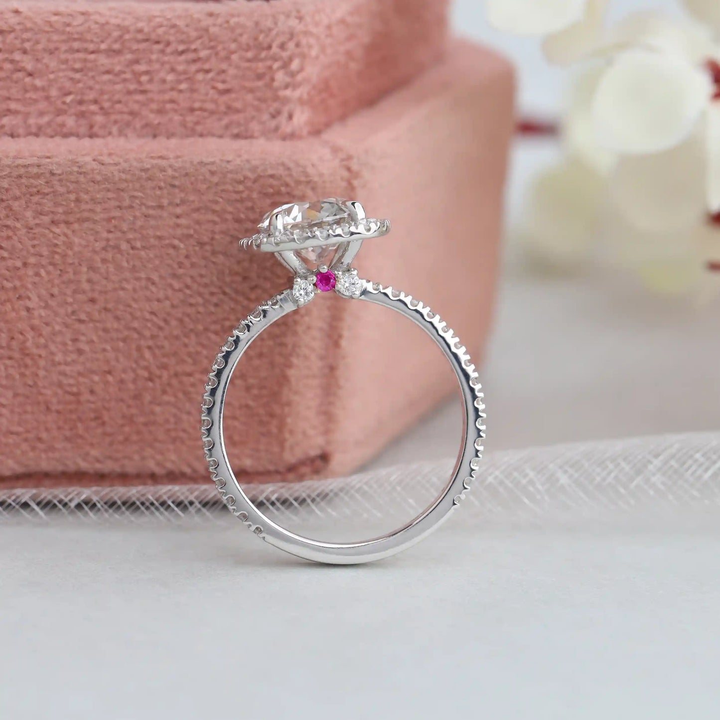 Solitaire OEC Round Cut Halo With Accent Lab Diamond Ring