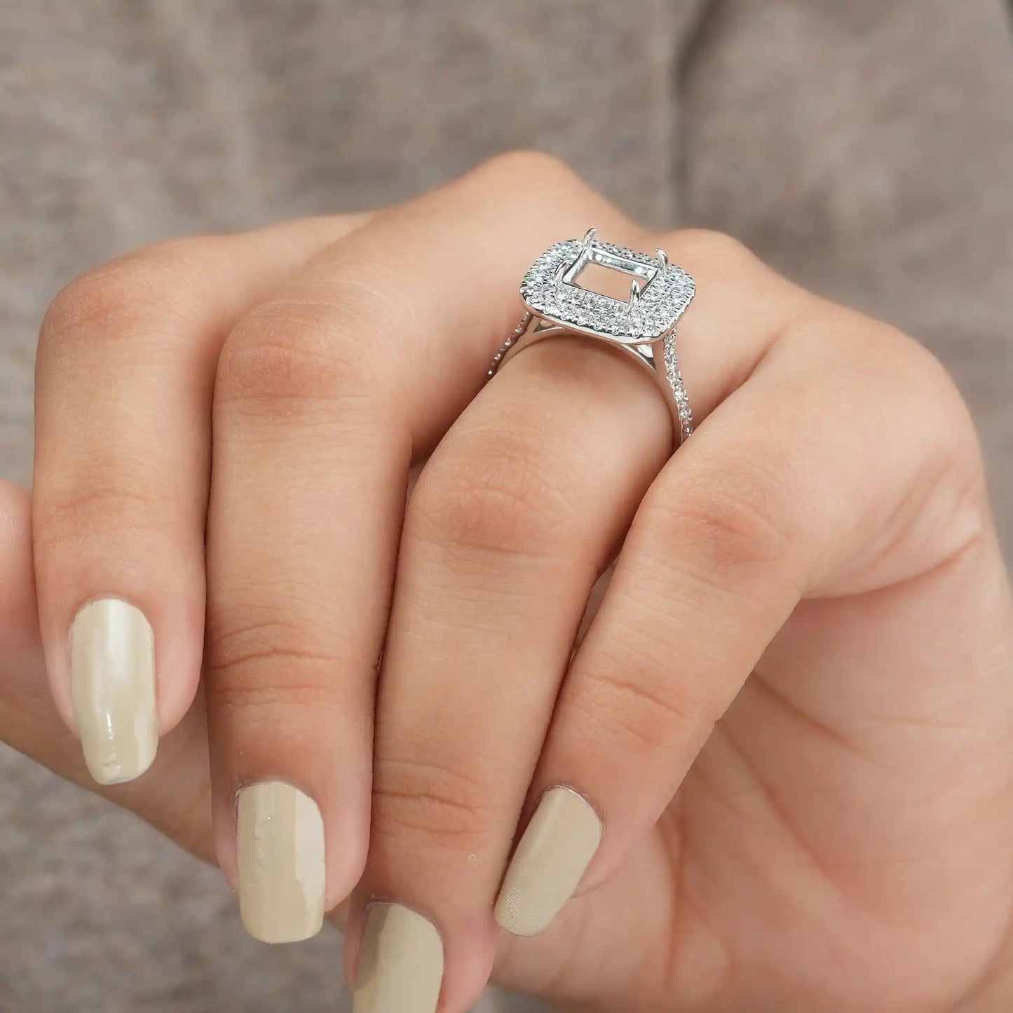 Double Halo Semi Mount Engagement Ring