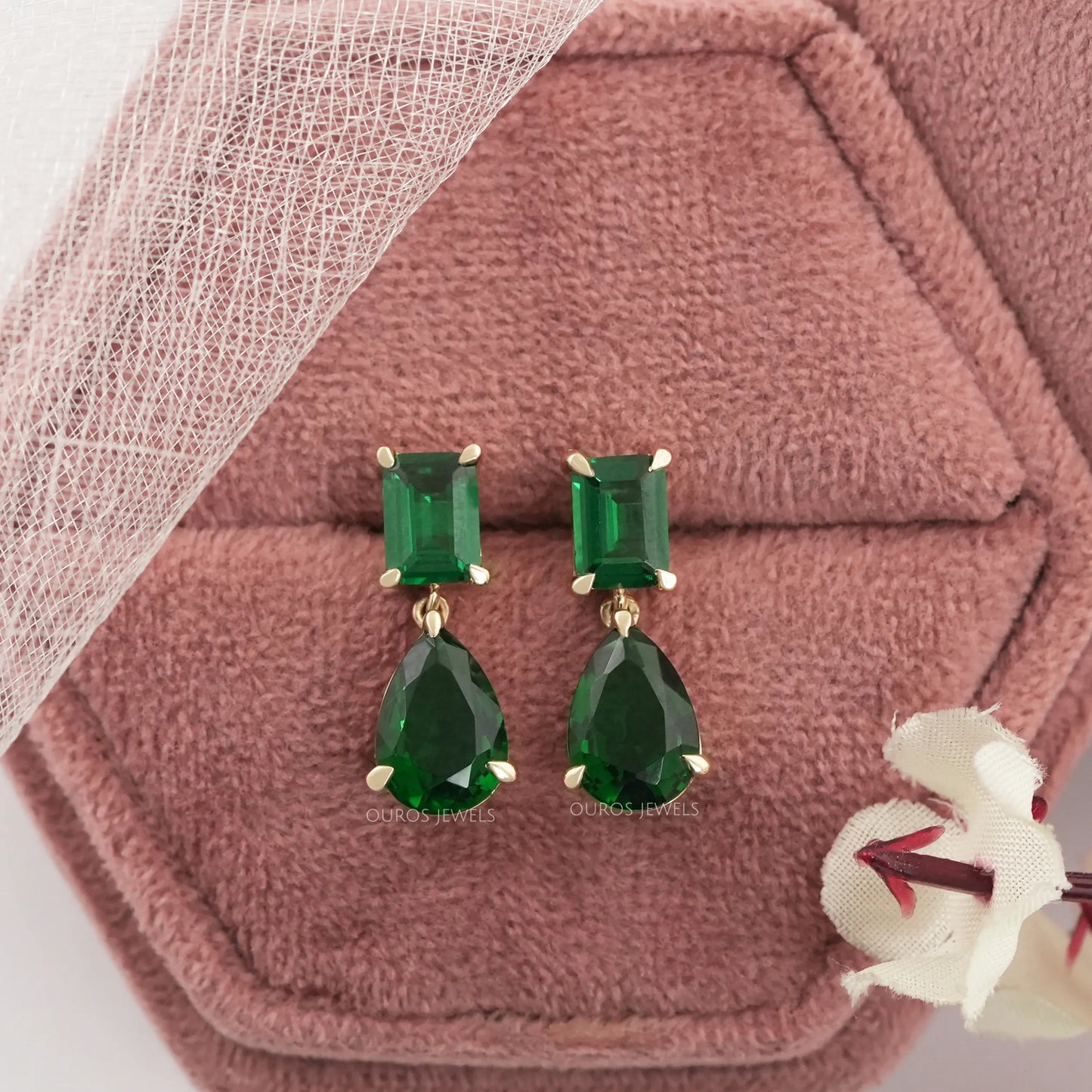 Emerald And Pear Cut Green Gemstone Drop Dangle Earring