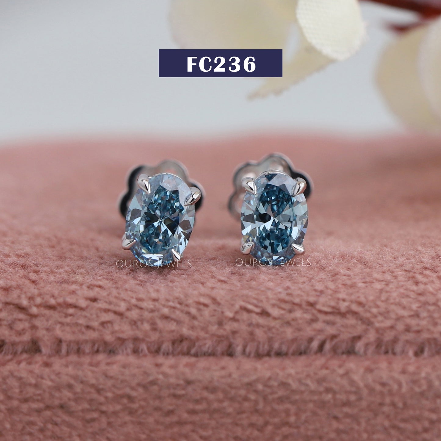 Blue Oval Cut Diamond Stud